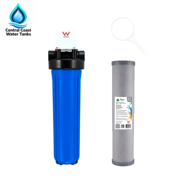 Single Stage Whole House Tank Water Filter System silver impregnated  (bacteriostatic ) carbon block 20″ x 4.5″ – High Flow Filtration (taste and oder )