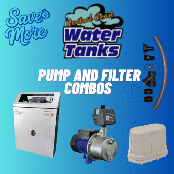 CENTRAL COAST WATER TANKS PUMP AND FILTER COMBO REEFE PRJ055E HOUSE PUMP - High Performance Weather Resistant Twin Filter + UV Whole House Water Sanitation System- pump cover - tank to pump connection kit