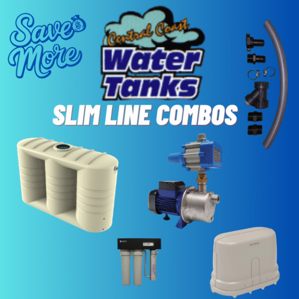 Central Coast Water Tanks – 5000 ltr slim line Water Tank Combos with reefe water pro dj58 pressure pump- uv guard cwp55 filter system -pump cover - tank to pump connection kit (Copy)