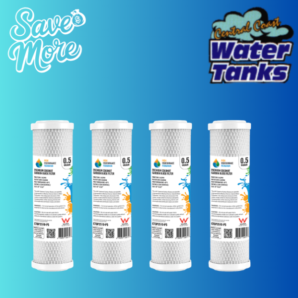 10” x 2.5” 0.5 micron carbon block premium chlorine , taste, odour, replacement filter   4 pack    (cccb0.510254)