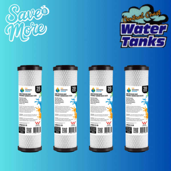 water filters 10” X 2.5” Low pressure drop carbon block replacement filter = low restriction 4 pack (cclpcb10254)