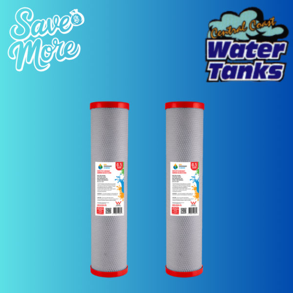 water filters 20” X 4.5 ” 0.5 chloramine reduction coconut carbon block  , chlorine , taste , odour . 2 pack  (ccccb20452)