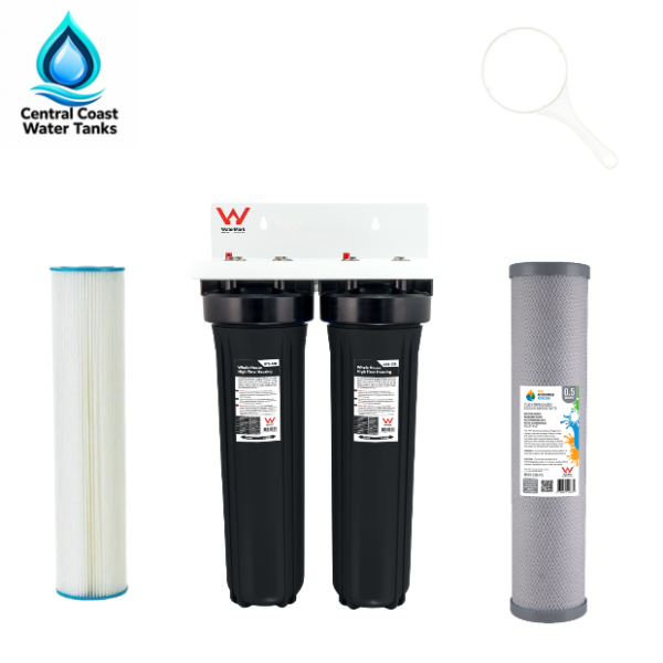 Twin Stage Whole House Water Filter System 20" x 4.5"  Tank water  (silver impregnated)